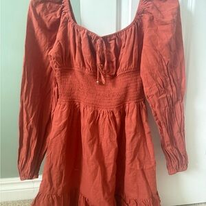 Elegant Rust Mini Dress with Long Sleeves